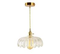 WGFJKI Brass Hanging Lamp with Clear Glass Shade Retro Industrial Flower Shaped Farmhouse Suspension Lamps, E27 Lighting Fixture, Classical Copper Dining Room Drop Lights Innovate