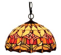 WGFJKI Ceiling Lamp Chandelier Red Tulip Ceiling Pendant Lamp Circle Stained Glass Lampshade Chandelier Flush Mount Hanging Lighting Fixture Corridor BedBalcony Decor 30cm