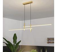 WGFJKI Chandelier, Dimmable LED Pendant Lighting for Kitchen Island, Linear LED Chandelier with Spotlights, Adjustable Hanging LED Pendant Light for Dining Table Kitchen Island Bar(Gold,90cm/35inch)