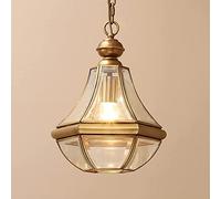 WGFJKI Chandelier Downlight American Suspension Lamp Antique Glass Shade Full Copper Pendant Light Aisle Porch Balcony Ceiling Light Fixture for Gardens Courtyards Porches Christmas Patio