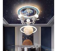 WGFJKI Chandelier, Spaceship Astronaut Ceiling Lighting Fixture Cartoon Blue Planet Astronaut Moon Landing Head Glowing Planet Decoration Chandelier for 's Room
