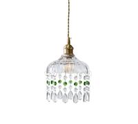 WGFJKI Clearn Glass Pendant Light, French Brass Vintage Crystal Glass Pendant Light Dark Green Crystal Grains And Drop Crystal Pendant,Adjustable Hanging Single Head Hanging Lamp For Kitchen Island