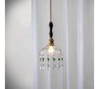 WGFJKI Clearn Glass Pendant Light, French Brass Vintage Crystal Glass Pendant Light Dark Green Crystal Grains And Drop Crystal Pendant,Adjustable Hanging Single Head Hanging Lamp For Kitchen Island