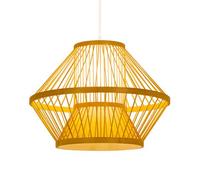 WGFJKI Creative Flush Mount Ceiling Light Retro Hand-Woven Pendant Light, Dining Suspension Lamp With Wood Canopy Traditional Handmade Hanging Lamp For Entryway Bedroom Hallway,Beige enterprise