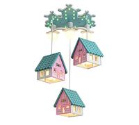 WGFJKI Creative LED Handmade Solid Wood Chandelier, 's Room Pendant lamp, Cartoon Creative House-Shaped lampshade Wooden lamp Body Pink Princess 's Room Hanging Lamps