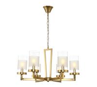 WGFJKI Dining Room Chandelier Light 6-Light Gold Contemporary Large Chandelier Pendant Light Fixtures with Long Cylindrical Glass Shade, Ceiling Hanging Light for Bedroom Living Room Kitchen