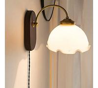 WGFJKI E27 Retro Solid Wood Wall Lamp Glass Lampshade With Wall Light High Light Transmittance Corridor Lights Decorate Living Room Restaurant Cafe