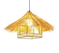 WGFJKI Farmhouse Pendant Light House Shape Hanging Light With Metal Frame Home Decor Chic Pendant Lamp Fixture Southeast Asia Style Beach Droplight Lighting Fixture In Grass And Rattan enterprise