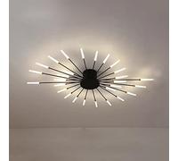 WGFJKI Firework LED Ceiling Light Nordic Style Semi-Flush Mount Chandelier Cluster Metal Ceiling Lamp For Living Room Bedroom,Black+Natural White-28 Heads-28W