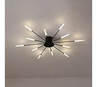 WGFJKI Firework LED Ceiling Light Nordic Style Semi-Flush Mount Chandelier Cluster Metal Ceiling Lamp For Living Room Bedroom,Black+Natural White-12 Heads-12W