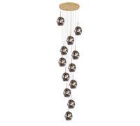 WGFJKI Glass Balls Staircase Chandelier Long Pendant Light Duplex Building Large Chandelier Living Room Villa Hollow Minimalist Staircase Lamp,Smoke Gray,12 Lights