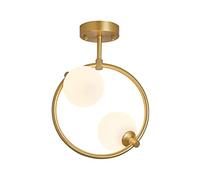 WGFJKI Glass Ceiling Light 2-Light Gold Brass Semi Flush Mount Ceiling Light Fixtures with Glass Globe Shade, Magic Bean Sputnik Chandelier for Bedroom Living Room Dining Room Hallway