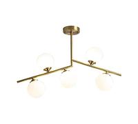 WGFJKI Glass Globe Flush Mount Ceiling Light 5-Light Brass Gold Chandelier Ceiling Light Fixtures White Glass Shade Magic Bean Molecule Ceiling Lamp for Bedroom Living Room Farmhouse