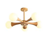 WGFJKI Glass Globe Semi Flush Mount Ceiling Light 5-Light Mid Century Sputnik Chandelier Lighting Wood Lighting Fixtures Magic Bean Molecule Ceiling Lamp for Bedroom Living Room Farmhouse