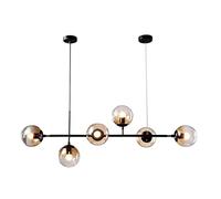 WGFJKI Glass Globe Sputnik Chandelier Lighting 6-Light Black Mid Century Chandelier Metal Ceiling Pendant Light with Glass Shade for Living Room Farmhouse