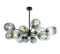 WGFJKI Glass Mid Century Sputnik Chandelier with Green Magic Bean Molecular Shade Globes Sputnik Chandeliers Black 12 Glass Globe Lights for Dining Room Kitchen Bedroom Foyer Lightfixture