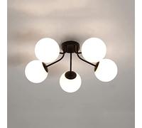 WGFJKI Globe Ceiling Light 5-Light Black Semi Flush Mount Ceiling Light Fixtures with Glass Globe Shade, Magic Bean Sputnik Chandelier for Bedroom Living Dining Room Hallway