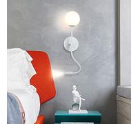 WGFJKI Globe Glass Wall Light Adjustable Metal Sconce Flexible Headboard Lamp, Hardwired Lights with Focused Bedside Reading Lamps for Hotel Bedroom Living Room
