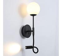 WGFJKI Globe Glass Wall Light Adjustable Metal Sconce Flexible Headboard Lamp, Hardwired Lights with Focused Bedside Reading Lamps for Hotel Bedroom Living Room