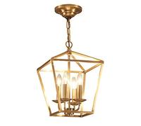 WGFJKI Hanging Lamp, Copper Brass Gold Hanging Chain Pendant Light Lamp Bird Cage Nest Dinning Living Room Gold Pendant Lamp Light(With Warm White Led)