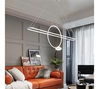 WGFJKI Hanging lamp LED dimmable Pendant Light Dining Table 56W Lighting Dining Table lamp Creativity Rectangle LED Hanging lamp Height Adjustable Chandelier for Dining Room House Lights,White