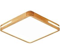WGFJKI Hanging Lamp, Minimalist LED White Flush Mount Ceiling Light Metal Acrylic Wood Square Ceiling Light Rustic Farmhouse Dimmable Lamp Kitchen Island Lighting Fixture for Dining Room Living Room