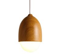 WGFJKI Hanging Lamp, Single Head Pendant Light, Nut Pendant Light Imitation Wood Grain, White Glass Ceiling Suspended Pendant Lighting Fixture, E27 Socket Hanging Lamps for Kitchen Island Dining Room