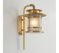 WGFJKI Home Decor Copper Lighting Fixture with Frost Glass Shade Postmodern Brass Wall Sconce Japanese-Style Lantern Art Wall Lamp for Villa Bedroom Bedside Hallway Living Room E27