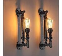 WGFJKI Industrial Wall Sconce 2 Pcs Water Pipe Wall Sconce, Antique Farmhouse Vanity Light Steampunk Headboard Lamps for Restaurant Bar Living Room Bedroom Dresser, E27 Socket