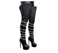WGFJKI Ladies Stiletto Fit Over The Knee Long Wide Thigh High Platform Boots Women's Goth Combat Club Shoes,Black-36