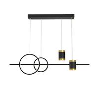 WGFJKI Linear Chandelier for Dining Room LED Pendant Lighting with 2-Ring Circular LED 40W Dimmable mid Century Ceiling Hanging Light Black Pendant Lamp for Bedroom Living Room Hallway