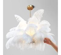 WGFJKI Luxury Copper White Feather Ceiling Light,Ostrich Feather Ceiling Light,White Feather Chandelier Beautiful Pendant Light for Bedroom,Living Room,Girls Room Lighting Decoration