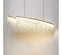 WGFJKI Luxury Rectangular Tassel Pendant Light with Chain Chandelier for Living Room Dining Table Hotel Ceiling Lighting Fixture (100cm 40W Chrome Natural White)