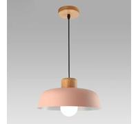 WGFJKI Metal Pendant Light 11.8in Dome Wood Ceiling Hanging Lamp Nordic Chandelier E27 Droplight for Hallway Entryway Dining Room Bedroom(Pink)
