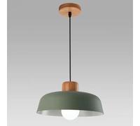 WGFJKI Metal Pendant Light 11.8in Dome Wood Ceiling Hanging Lamp Nordic Chandelier E27 Droplight for Hallway Entryway Dining Room Bedroom(Green)