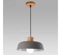 WGFJKI Metal Pendant Light 11.8in Dome Wood Ceiling Hanging Lamp Nordic Chandelier E27 Droplight for Hallway Entryway Dining Room Bedroom(Grey)