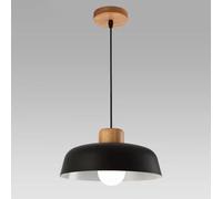 WGFJKI Metal Pendant Light 11.8in Dome Wood Ceiling Hanging Lamp Nordic Chandelier E27 Droplight for Hallway Entryway Dining Room Bedroom(Black)
