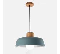 WGFJKI Metal Pendant Light 11.8in Dome Wood Ceiling Hanging Lamp Nordic Chandelier E27 Droplight for Hallway Entryway Dining Room Bedroom(Blue)