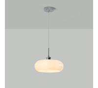 WGFJKI Mid Century Circular Chandelier Nordic Milk White Glass Classical Pendant Light Chrome Vintage Farmhouse Coastal Drum Hanging Light for Kitchen Island Study Room Living Room(White)
