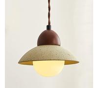 WGFJKI Mid-Century Dome Pendant Light Fixture Distressed White Ceramic Chandelier Wood Hanging Lights Milk White Glass Shade, Retro Adjsutable Concrete Ceiling Hanging Lamp