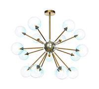 WGFJKI Mid Century Glass Chandelier with Brass Sputnik Blue Hanging Lamp for Living Room Kitchen and Stairs Semi Flush Mount Ceiling Light Fixture 18 Lights Branch Desi