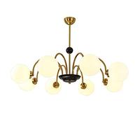 WGFJKI Mid-Century Glass Globes Chandelier 8-Lights Magic Bean Chandeliers Satin Brass Pendant Lighting Molecule Pendant Light for Kitchen Island Living Room Bedroom Dining Room, Base