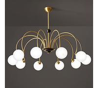 WGFJKI Mid Century Globe Sputnik Chandelier Gold Metal Brushed Brass Linear Hanging Pendant Light with G9 White Spherical Glass Lampshade for Living Room Dining Room Bedroom Hallway