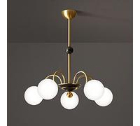 WGFJKI Mid Century Globe Sputnik Chandelier Gold Metal Brushed Brass Linear Hanging Pendant Light with G9 White Spherical Glass Lampshade for Living Room Dining Room Bedroom Hallway