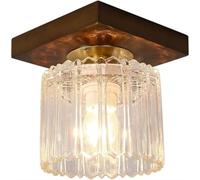 WGFJKI Minimalist Clear Stripe Glass Bedroom Ceiling Lamp Nordic Brass Hallway Semi Flush Mount Ceiling Light Retro Walnut Wood Cylindrical Gold Study Chandelier for Balcony Stairs Aisle(S