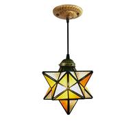 WGFJKI Moravian Star Pendant Hanging Vintage Stained Glass Chandelier, E27 Rustic Industrial Antique Bronze Metal Ceiling Light Fixture, Dia-20cm Indoor Adjustable Decorative Chandelier