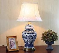 WGFJKI Nordic Jar Table Lamp China Blue And White Desk Lamp Handmade Oriental Vase Desk Corridor Aisle Lighting Porcelain Tank Extra Large Canister Decorative Ornaments Lamp (Color : A)