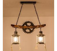 WGFJKI Nostalgia Solid Wood 2 Lights Chandeliers Farmhouse Pendant Lighting For Kitchen Island Vintage Kitchen Lights Metal And Wood Beam Dining Room Hanging Pendant Lights
