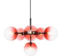 WGFJKI Pendant Lights Mid Century 6 Lights Hanging Pendant Light, Contemporary Gradient Red Glass Globe Chandelier Light Fixture Compatible with Dining Room Living Room Foyer