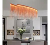 WGFJKI Rectangular Tassel Pendant Light with Chain Chandelier for Living Room Dining Table Hotel 60W Rose Gold Warm White (150cm)